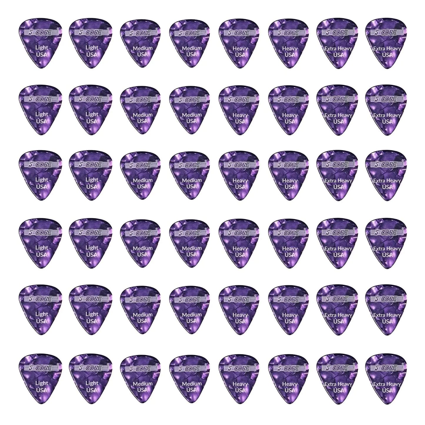 5Core Guitar Picks Celluloid Light Medium Heavy Gauge Pick - Acoustic Electric Bass Guitars PURPLE