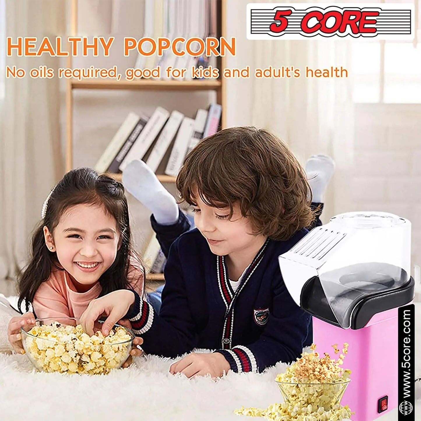 5Core Popcorn Machine 16 Cup Hot Air Popper Mini Portable Electric Pop Corn Maker PINK