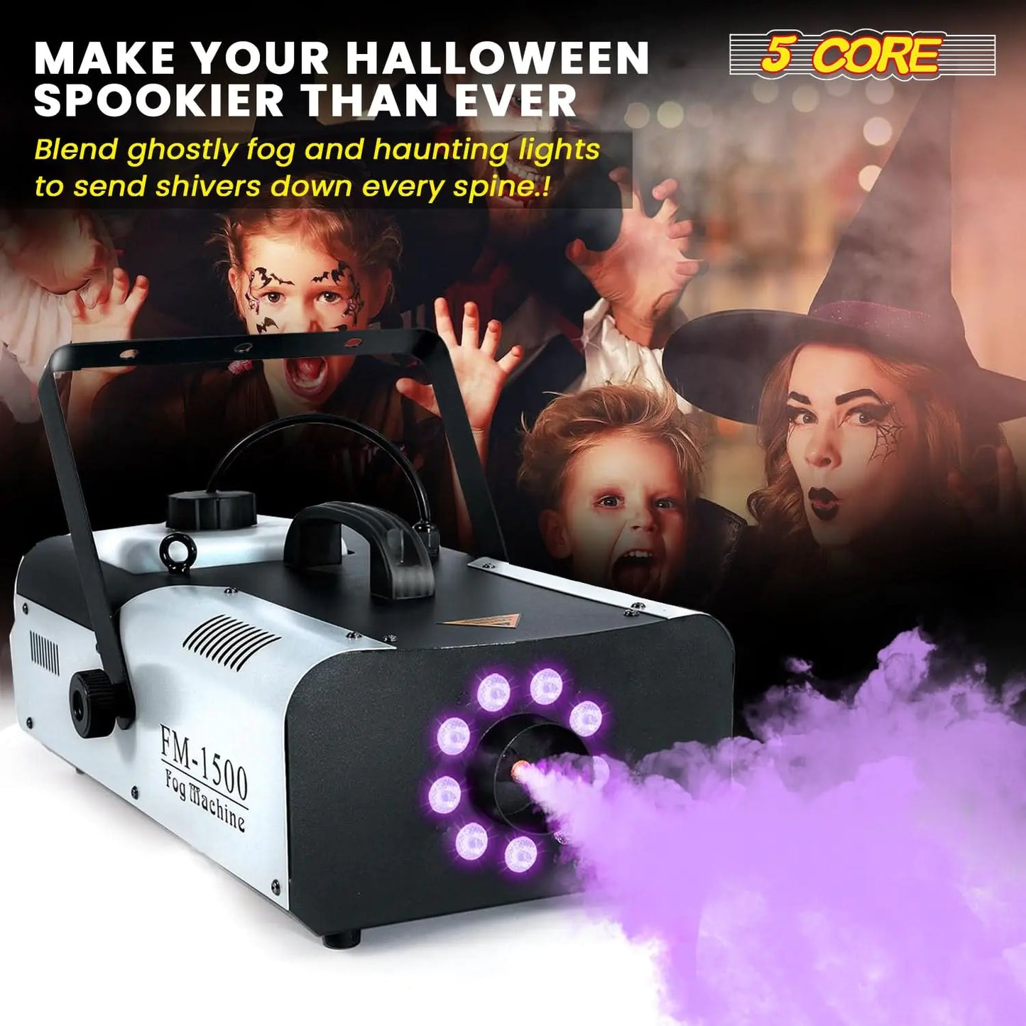 5 Core Fog Machine Indoor Outdoor  1500W 6000CFM Fogger Smoke Machine w LED  2.5 L Tank  Remote