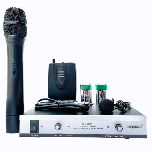 5Core Wireless Microphone VHF Handheld Microfono Inalambrico & 1 Collar Mic + Receiver