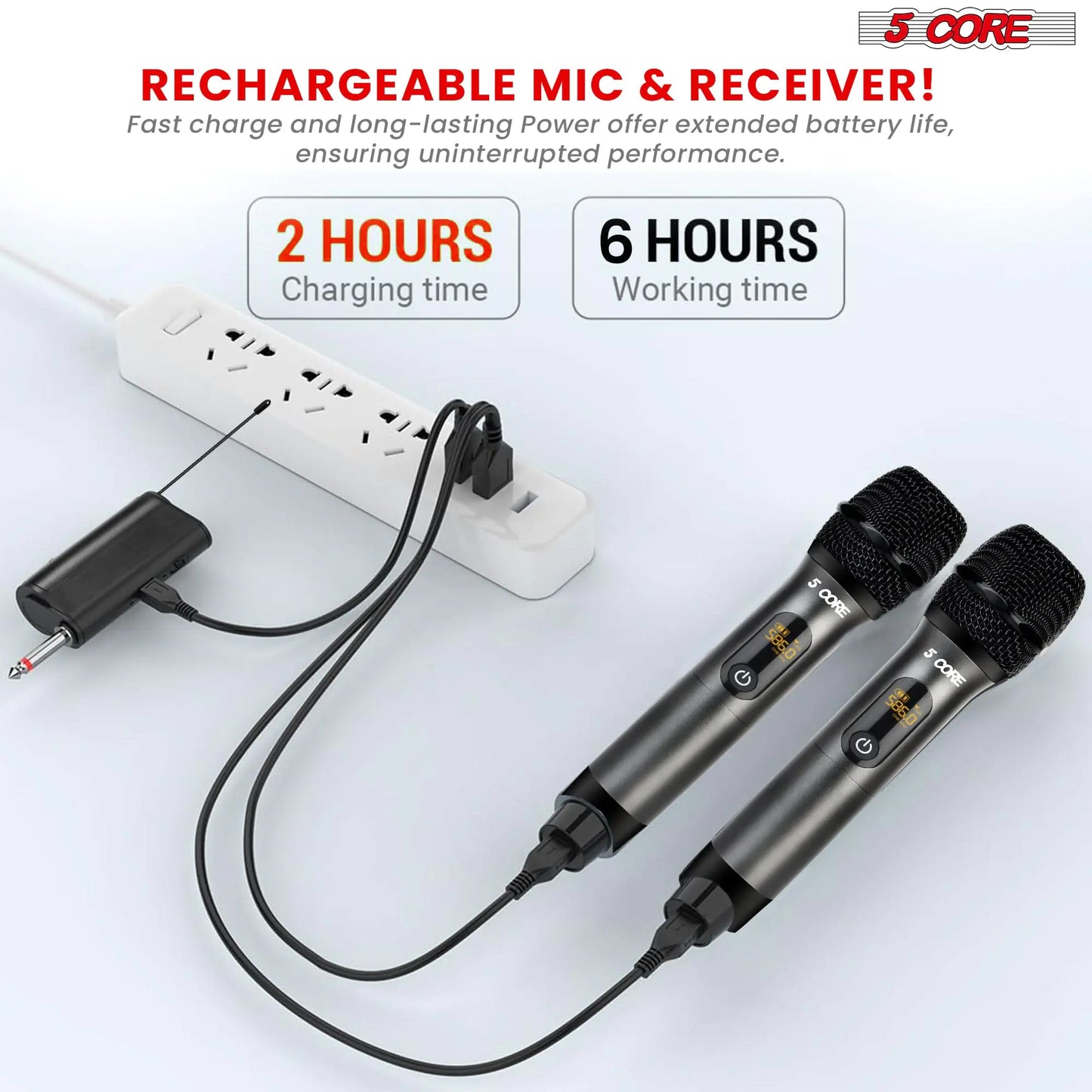 5Core Wireless Microphone Pair UHF Handheld Microfonos Inalambricos Cordless Mic GRAY