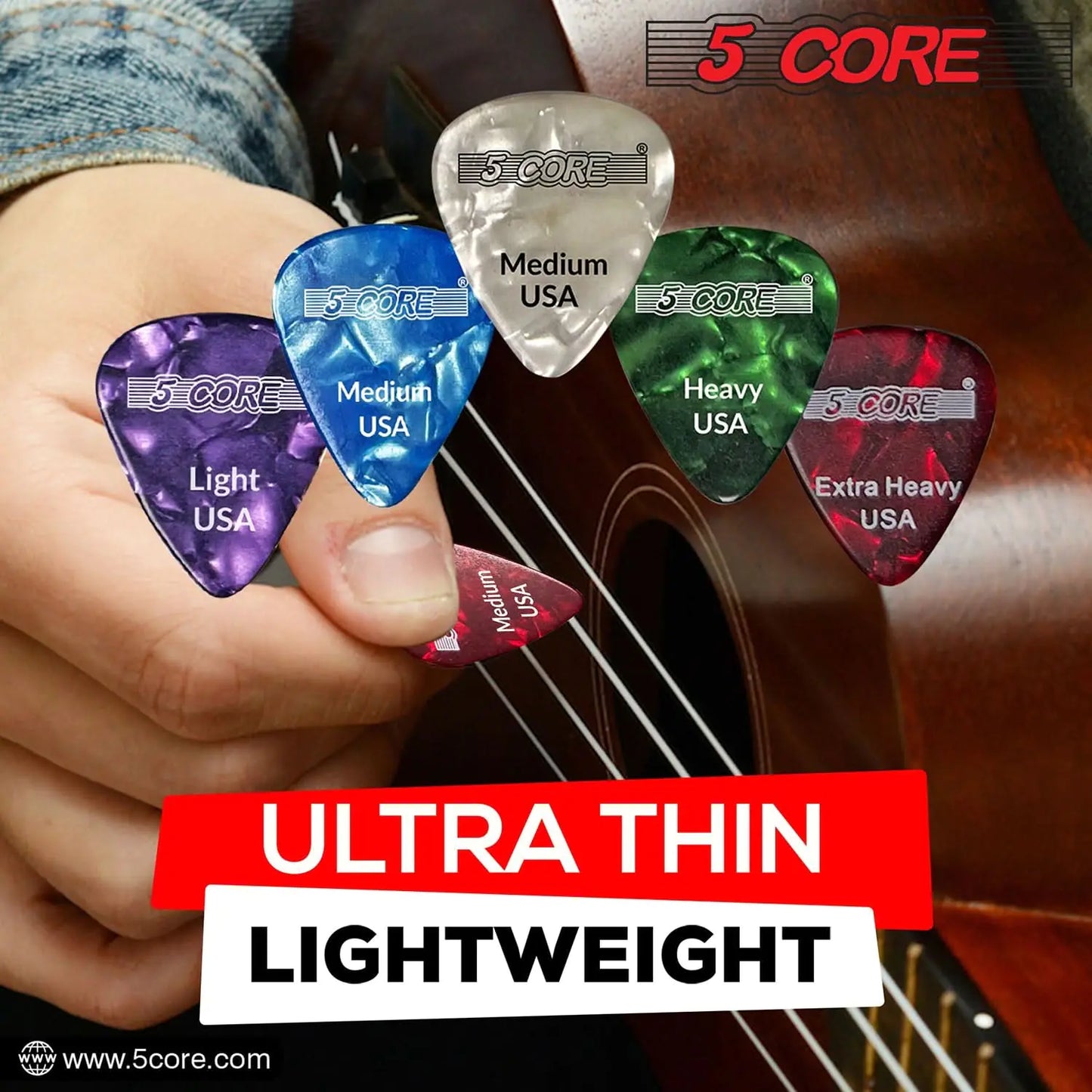 5Core Guitar Picks Celluloid Light Medium Heavy Gauge Pick - Acoustic Electric Bass Guitars PURPLE