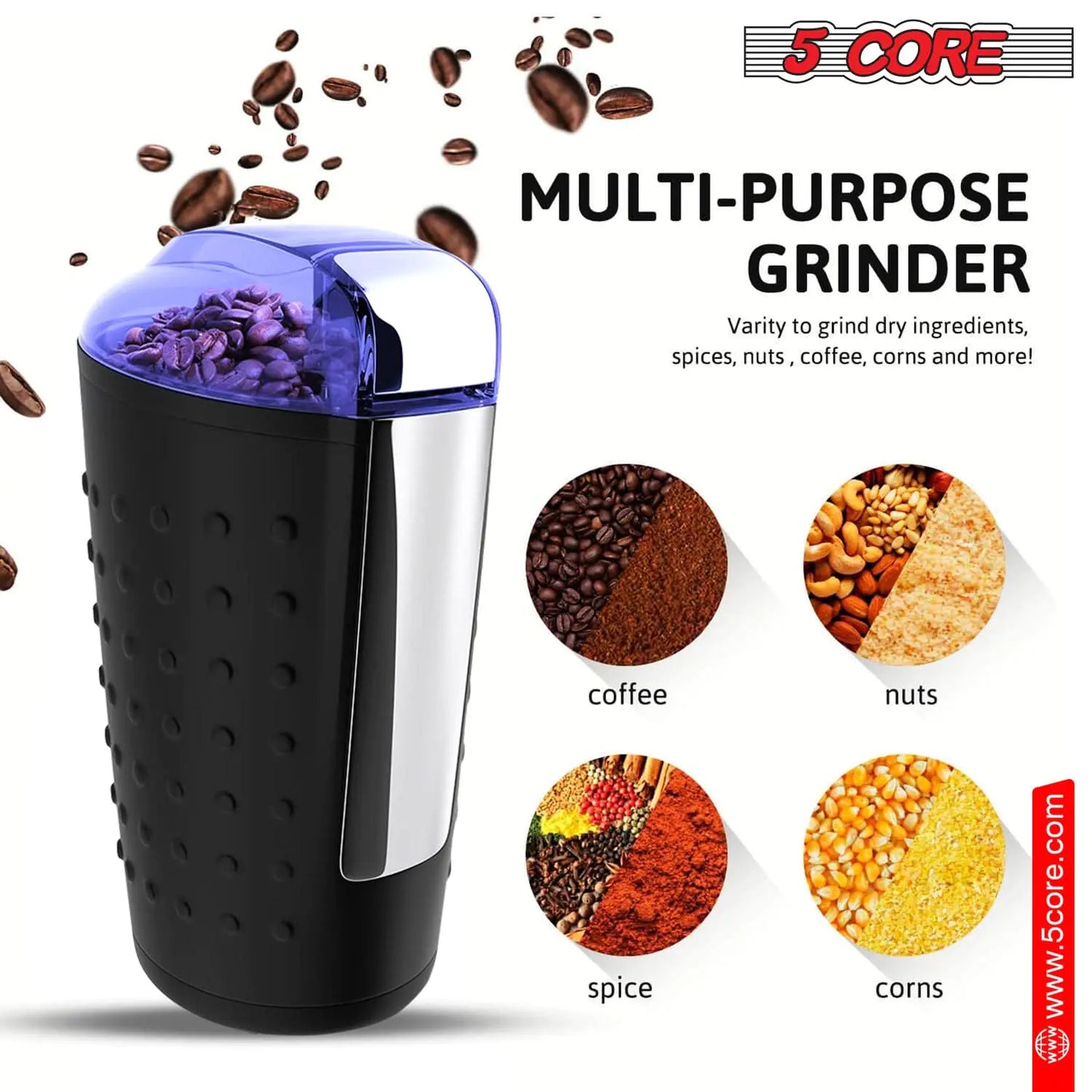 5Core Coffee Grinder 85 Gram Capacity 150W Electric Bean Spice Grinders Black