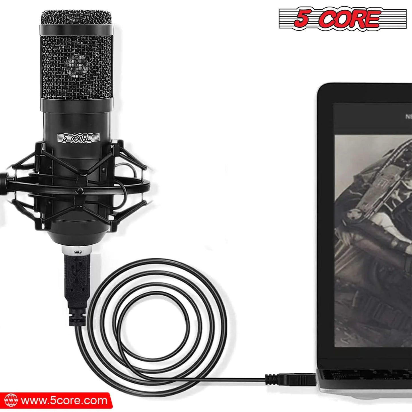 5Core Recording Microphone Podcast Bundle Professional Condenser Cardioid Mic Kit w Desk Stand