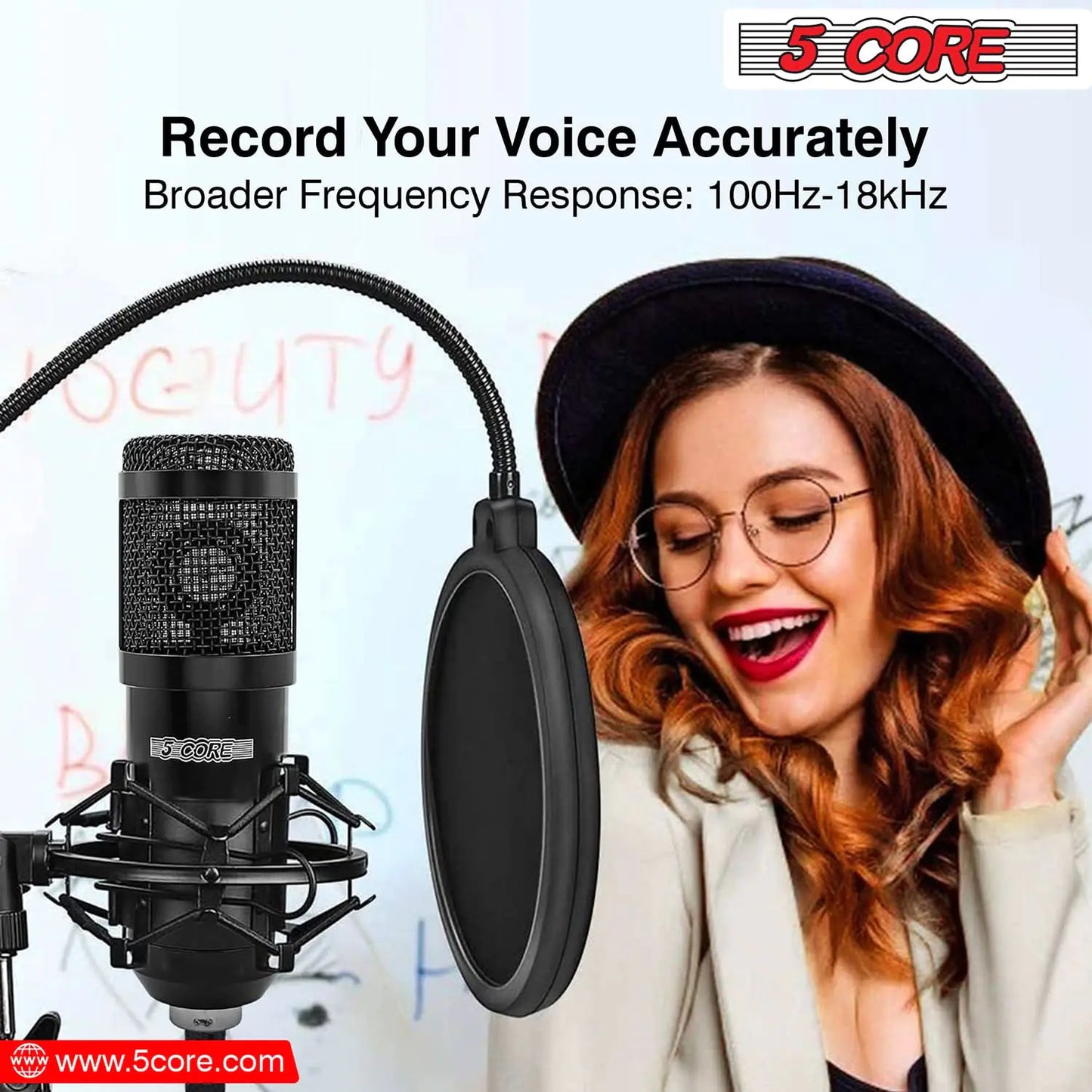 5Core Recording Microphone Podcast Bundle Professional Condenser Cardioid Mic Kit w Desk Stand