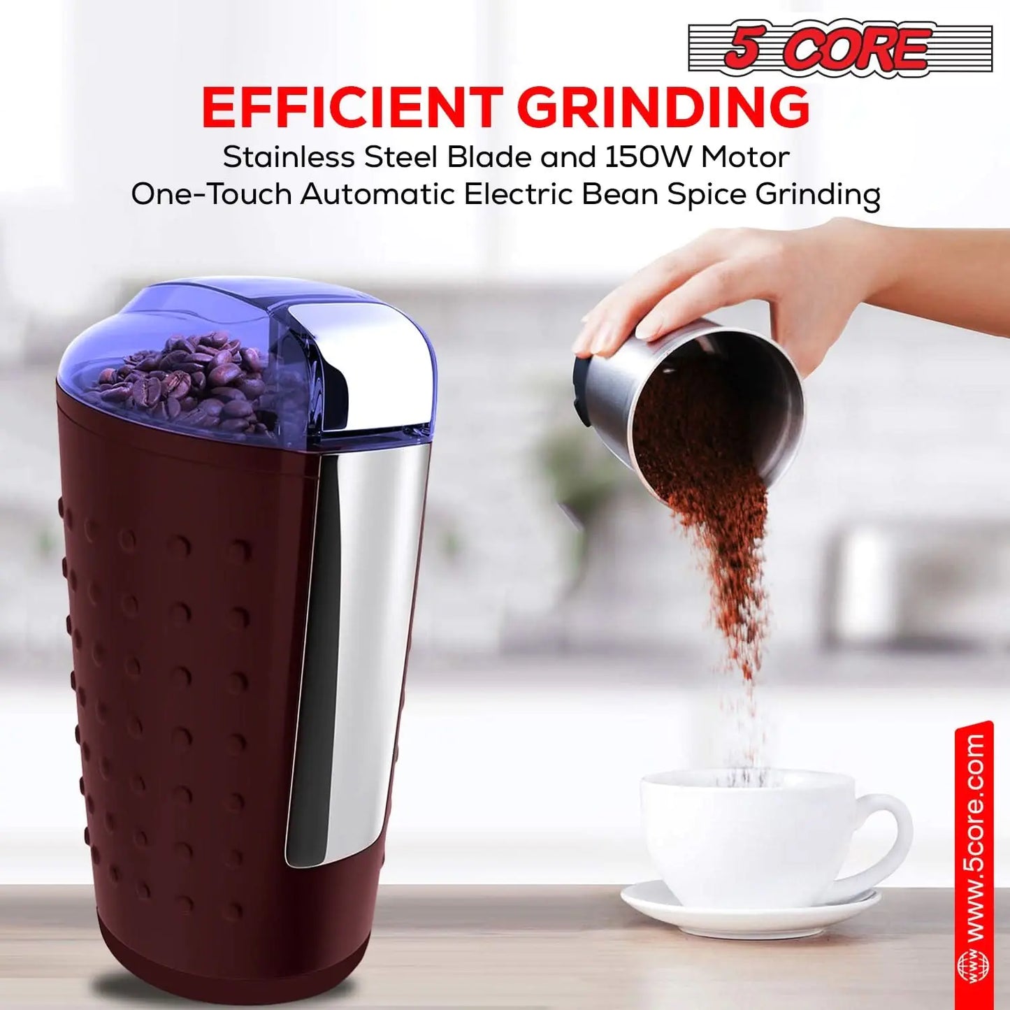 5Core Coffee Grinder 85 Gram Capacity 150W Electric Bean Spice Grinders BROWN