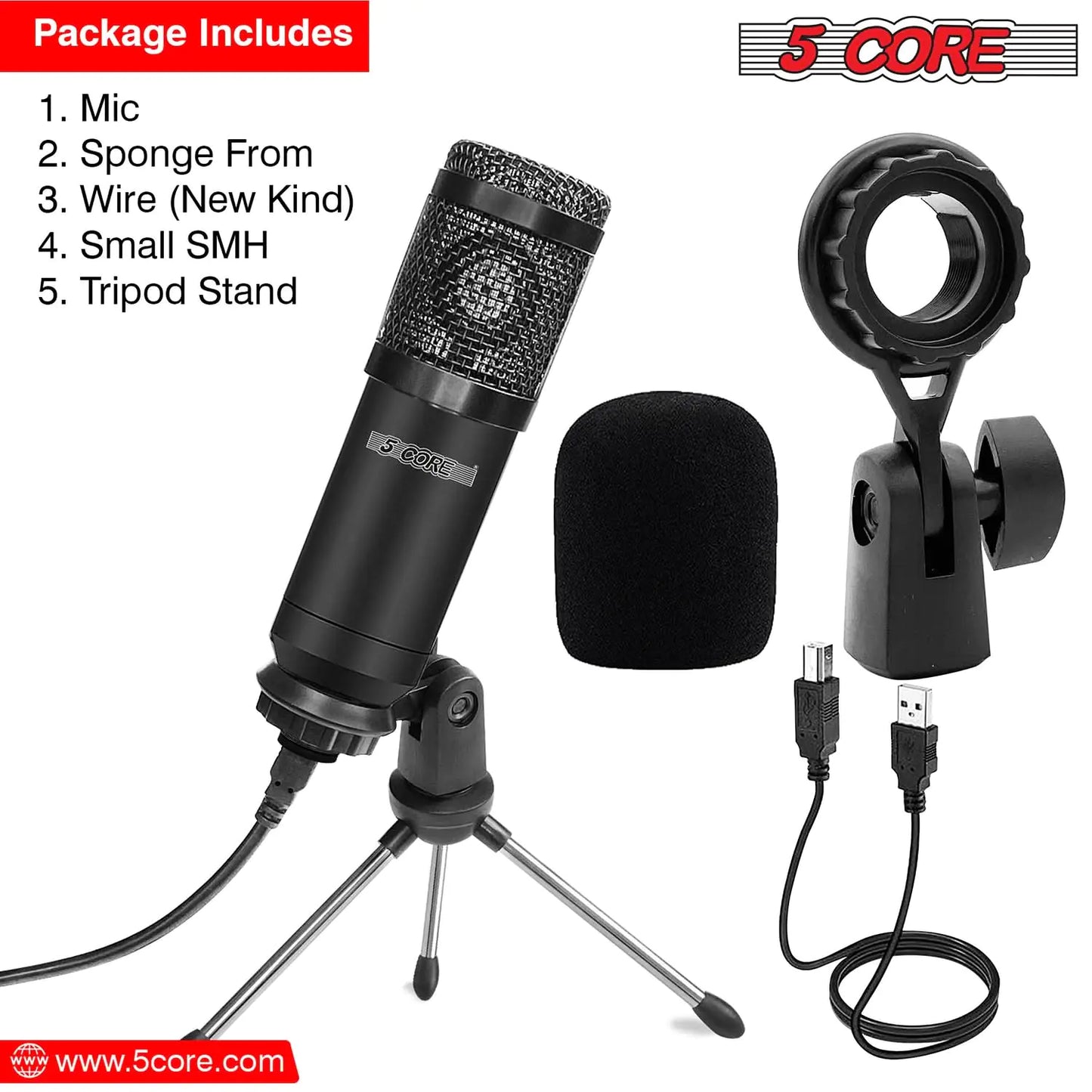 5Core Recording Microphone Podcast Bundle Professional Condenser Cardioid Mic Kit w Desk Stand