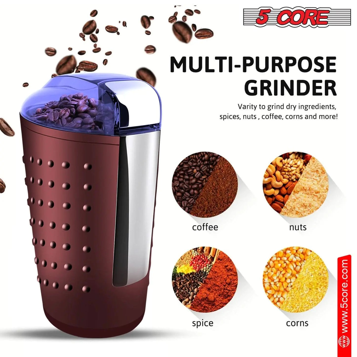 5Core Coffee Grinder 85 Gram Capacity 150W Electric Bean Spice Grinders BROWN