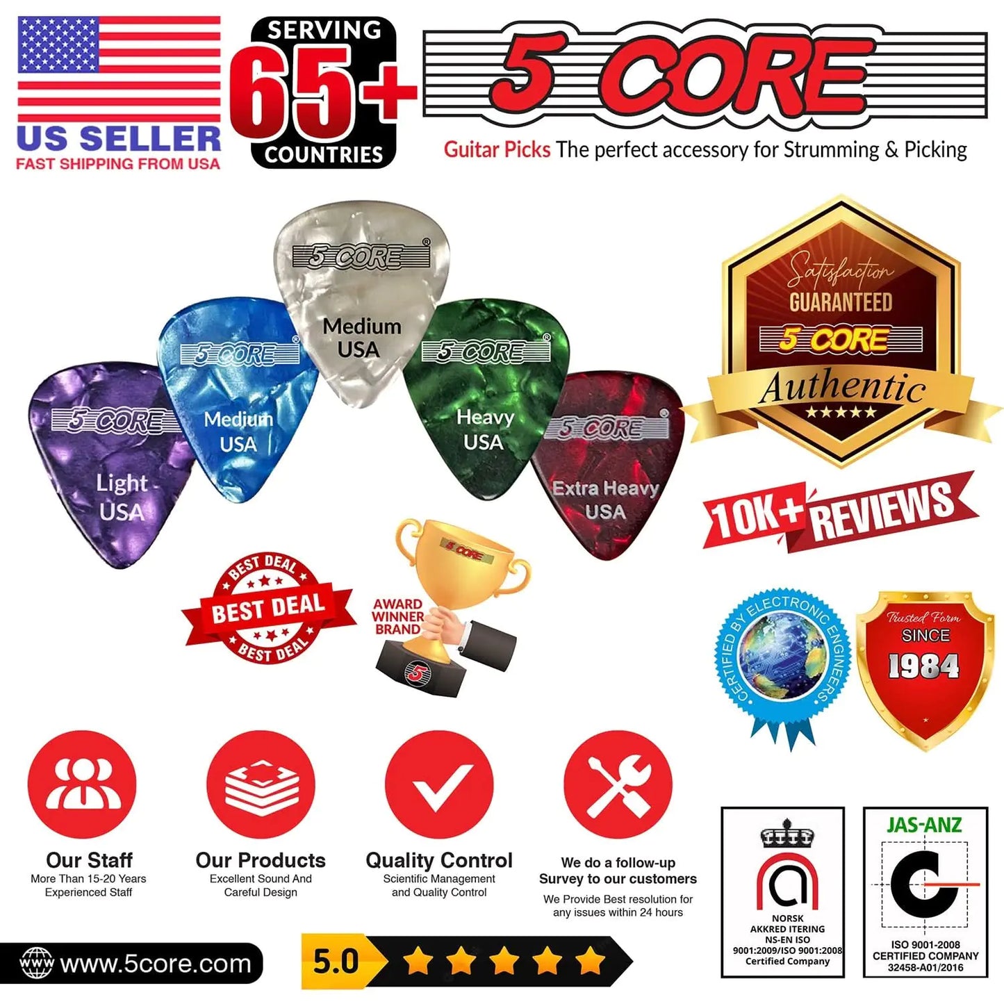 5Core Guitar Picks Celluloid Light Medium Heavy Gauge Pick - Acoustic Electric Bass Guitars PURPLE